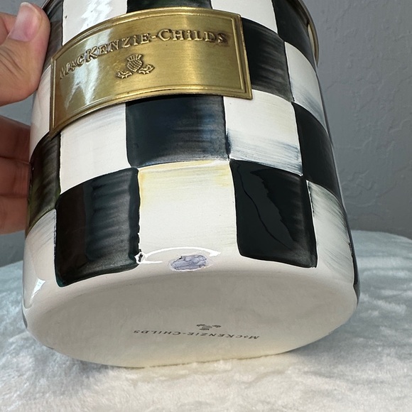 MacKenzie-Childs Black and White Checkered Canister with Colorful Knob - Picture 6 of 12